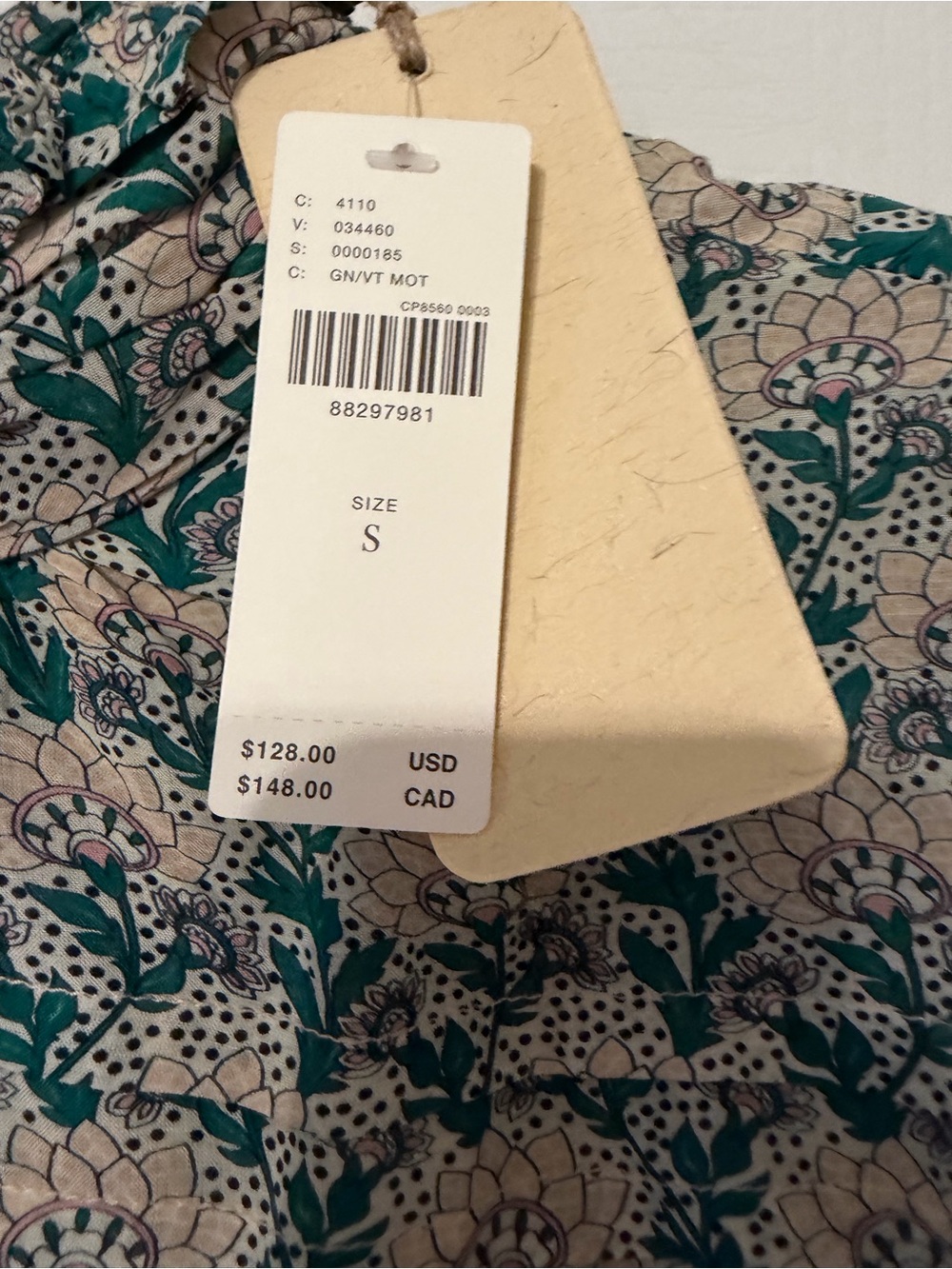 Anthropologie RARE Floral Print Blouse in Teal and Cream nwt small - Picture 2 of 6
